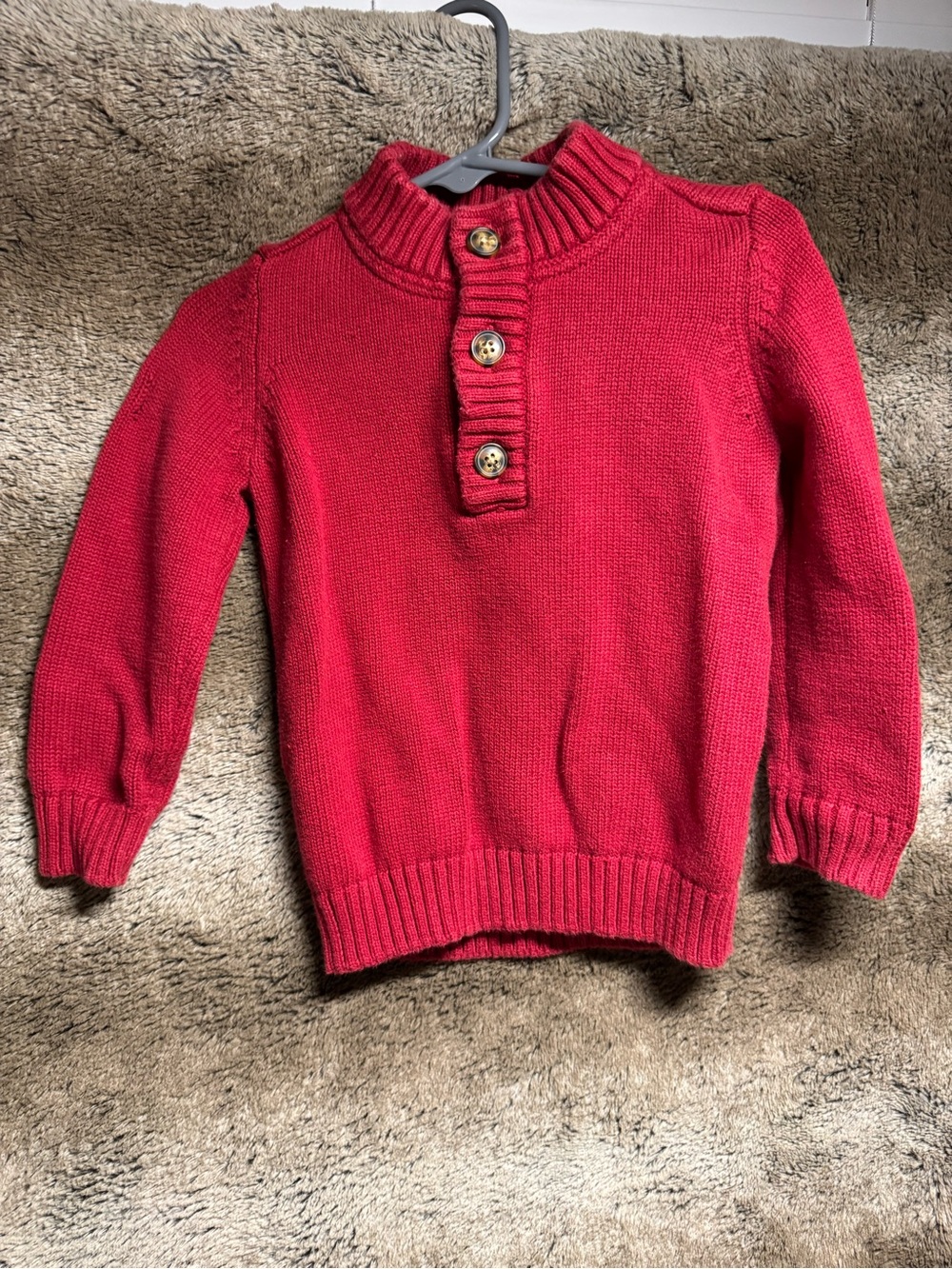Carter's Bright Red Knit Button-Placket Sweater